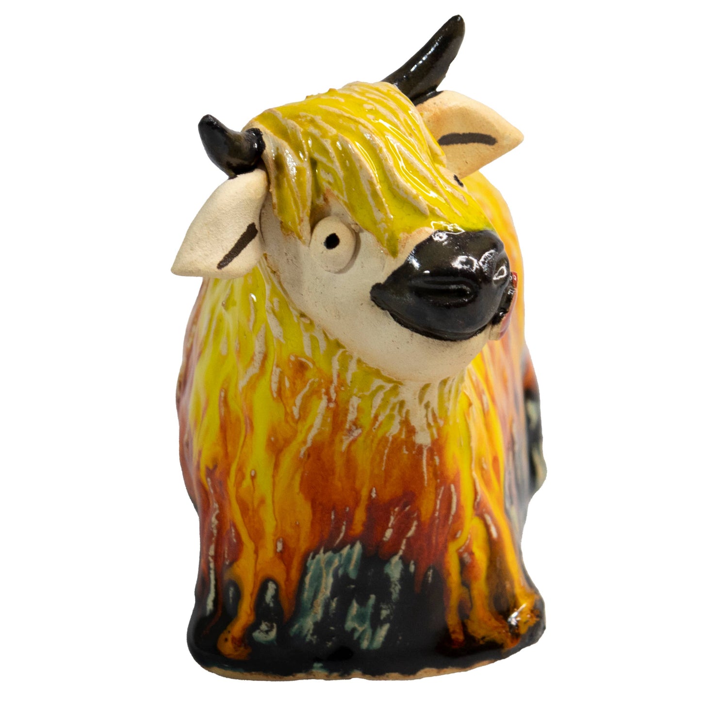 Highland Cow with Flower Ceramic Figurine | Various Colours: Ginger