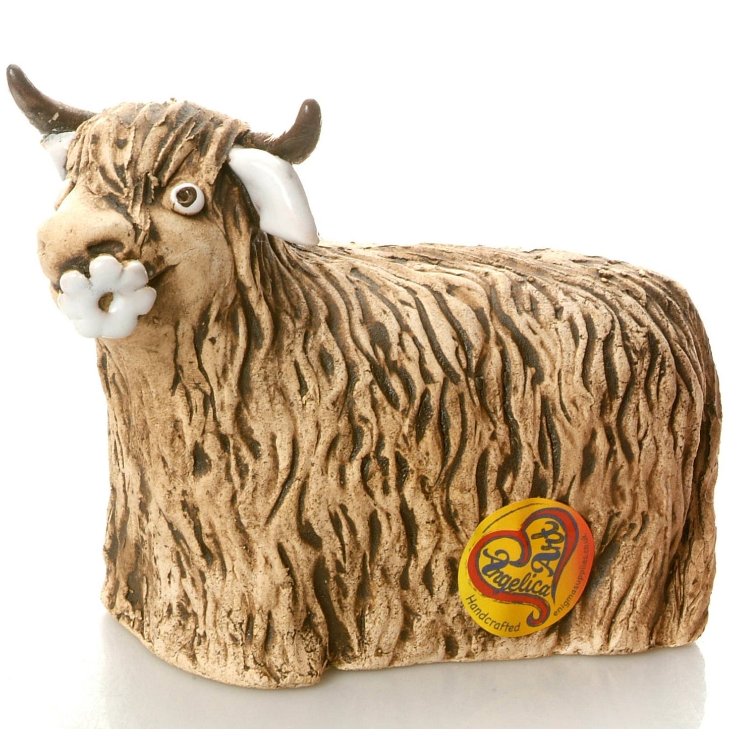 Highland Cow with Flower Ceramic Figurine | Various Colours: Ginger