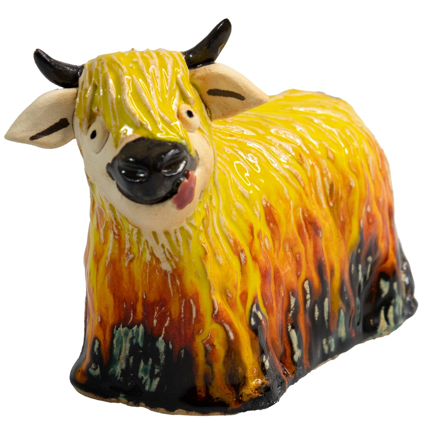Highland Cow with Flower Ceramic Figurine | Various Colours: Natural