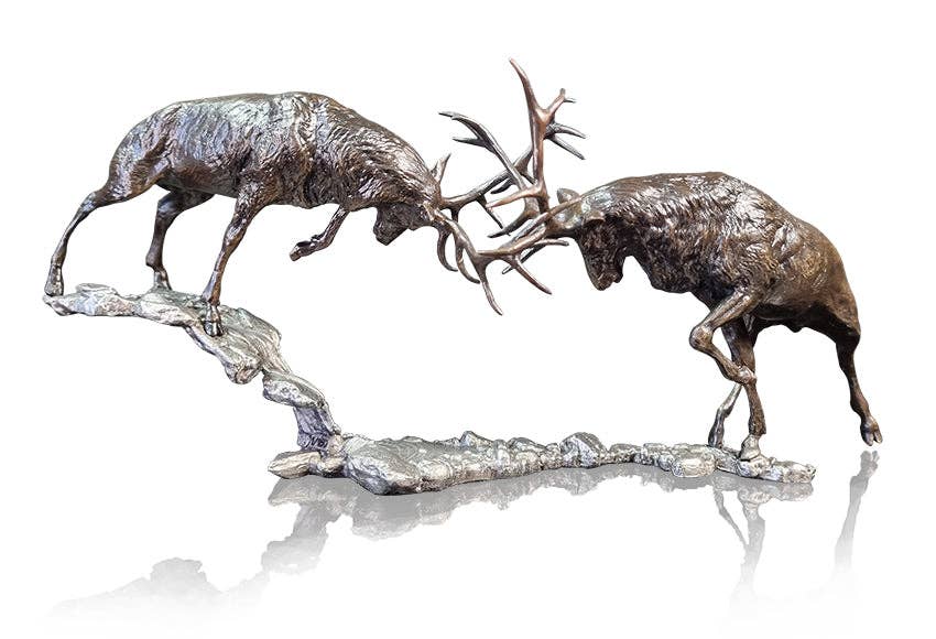 Dawn Duel - Rutting Stags Bronze and Stainless Steel Sculpture - edition 118/150
