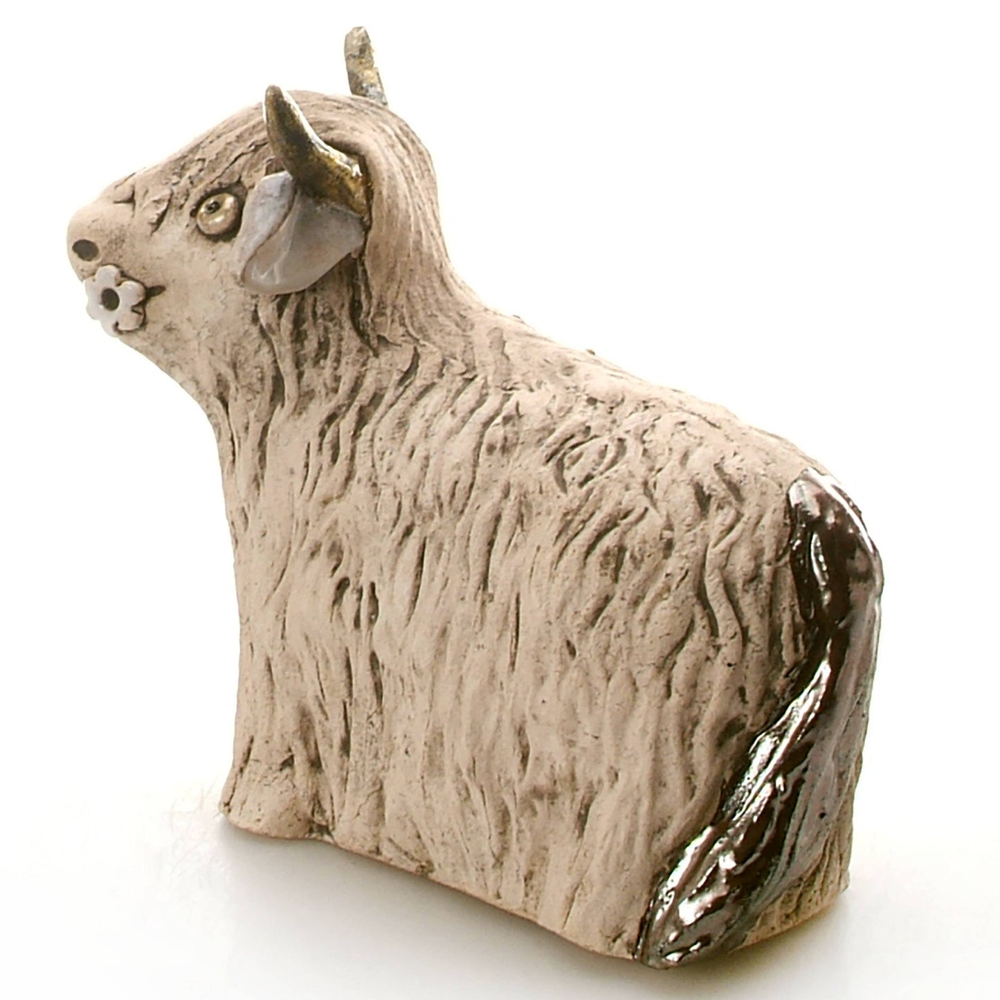 Highland Cow with Flower Ceramic Figurine | Various Colours: Natural