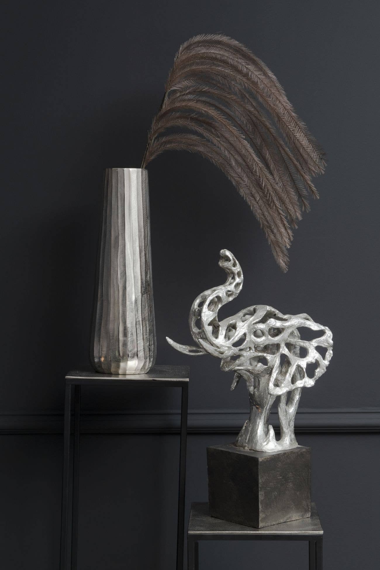 Addo Abstract Elephant Head Sculpture in Silver Resin