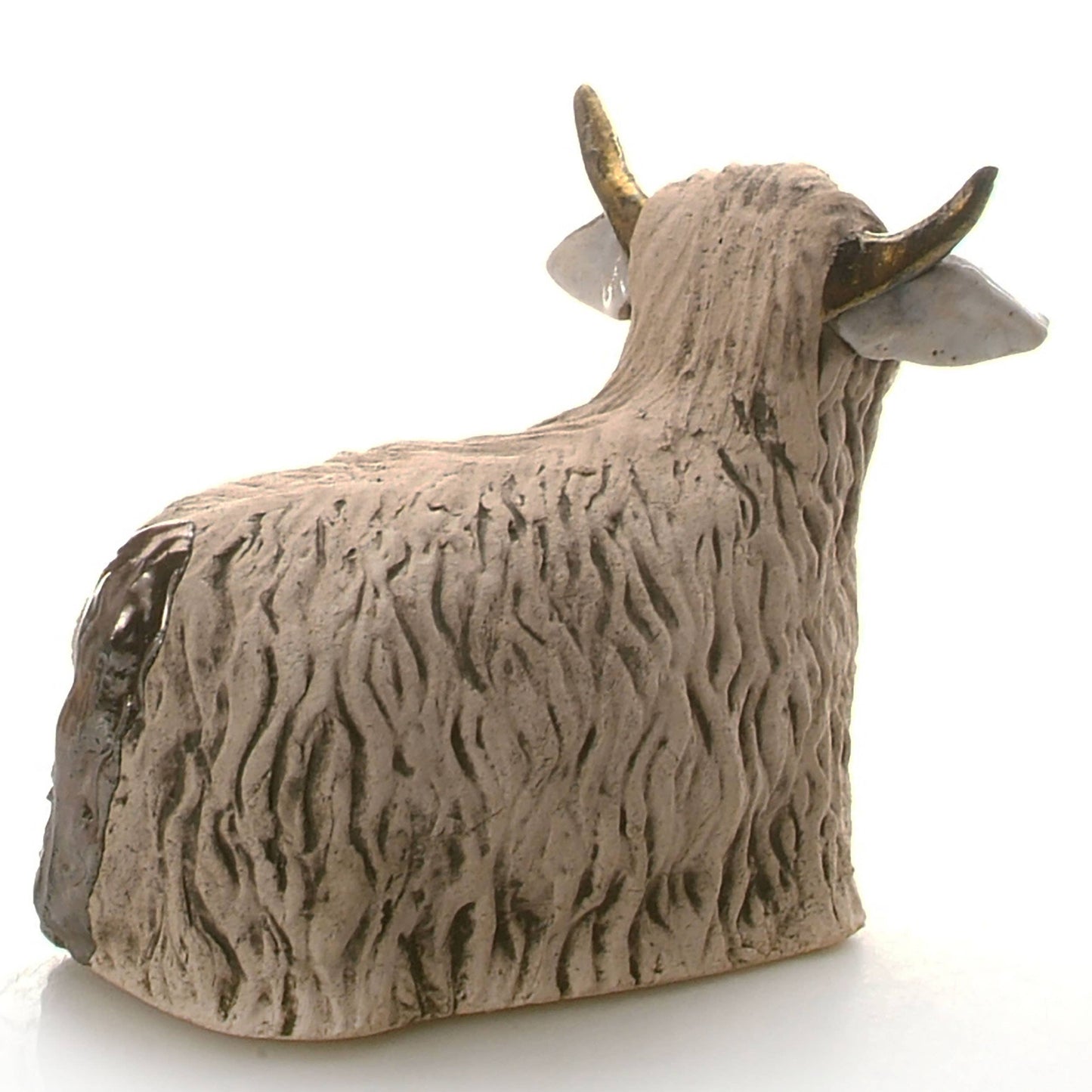 Highland Cow with Flower Ceramic Figurine | Various Colours: Natural