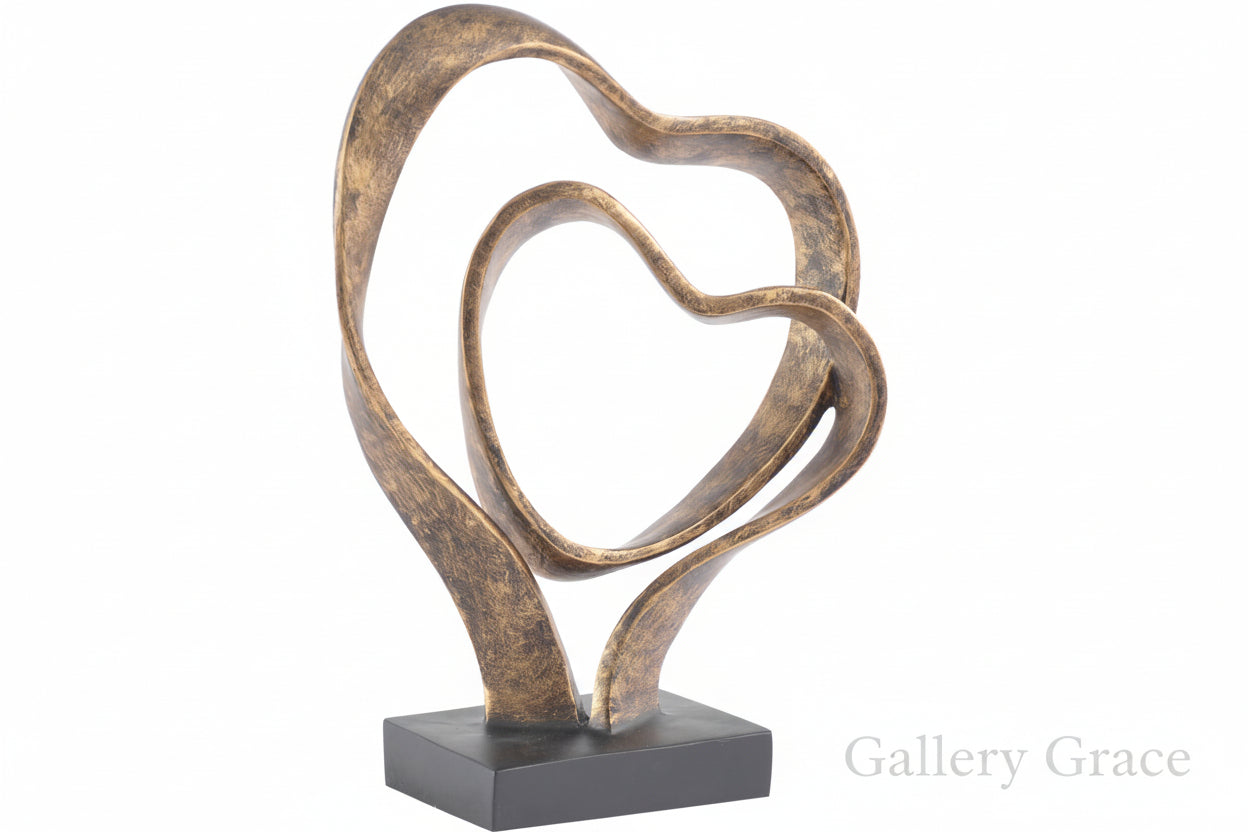 Double Heart Sculpture: Bronze; Black / 60% Stone; 40% Polyresin