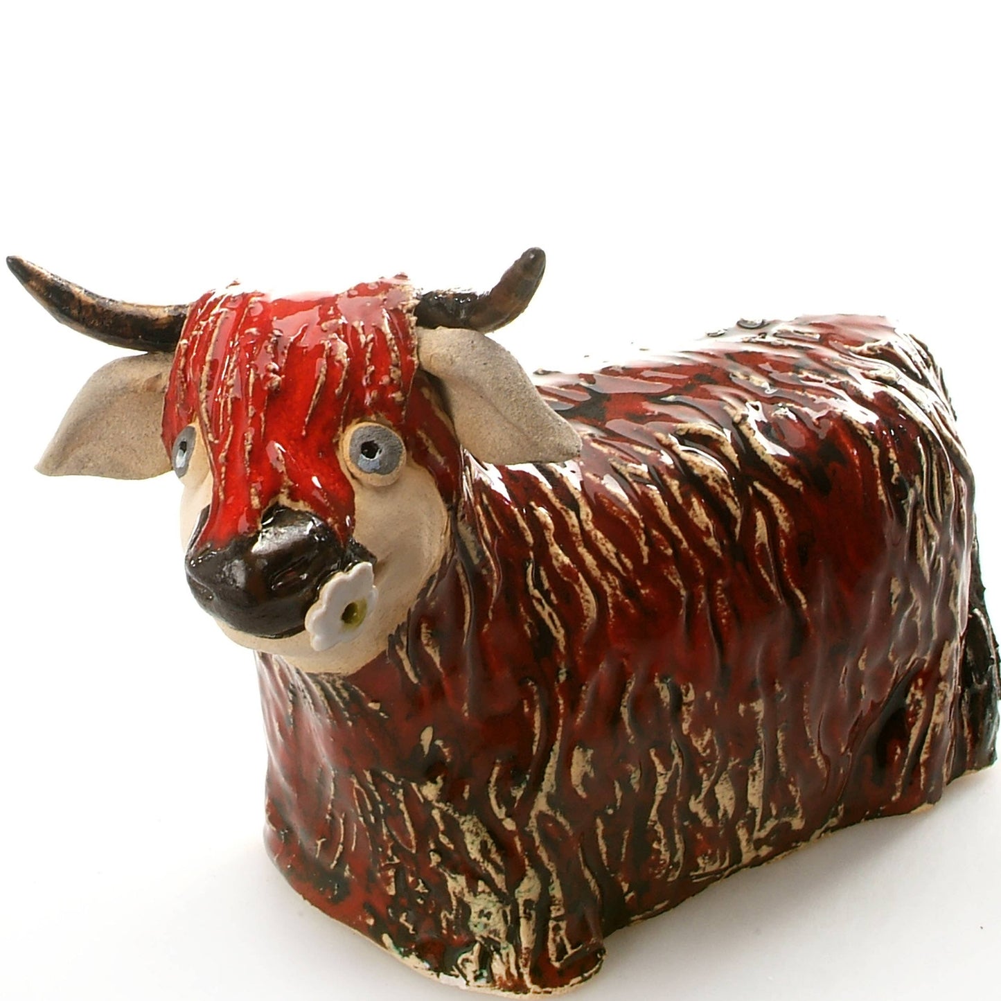 Highland Cow with Flower Ceramic Figurine | Various Colours: Ginger