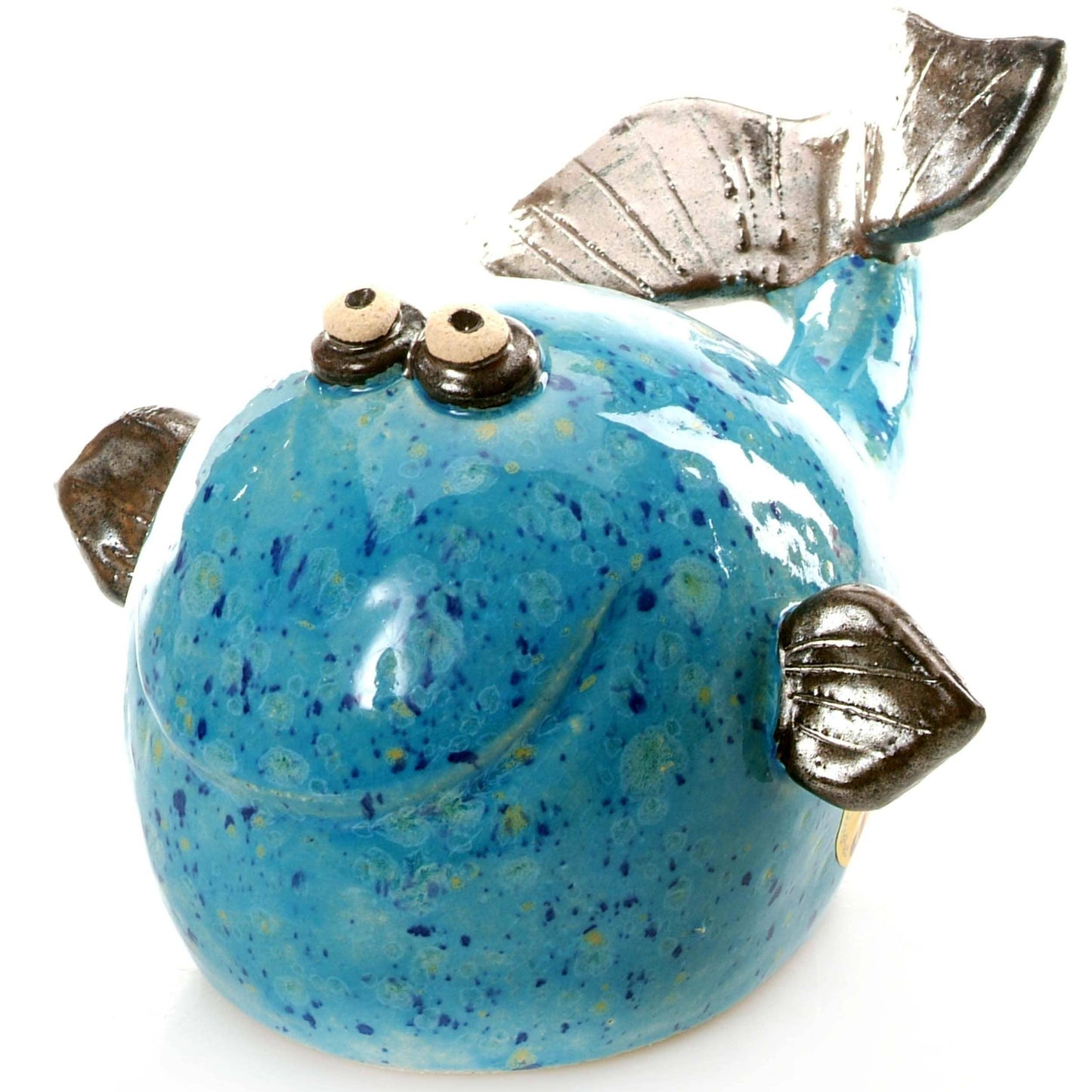 Blue Whale in Bright Blue Ceramic Figurine | L: Large