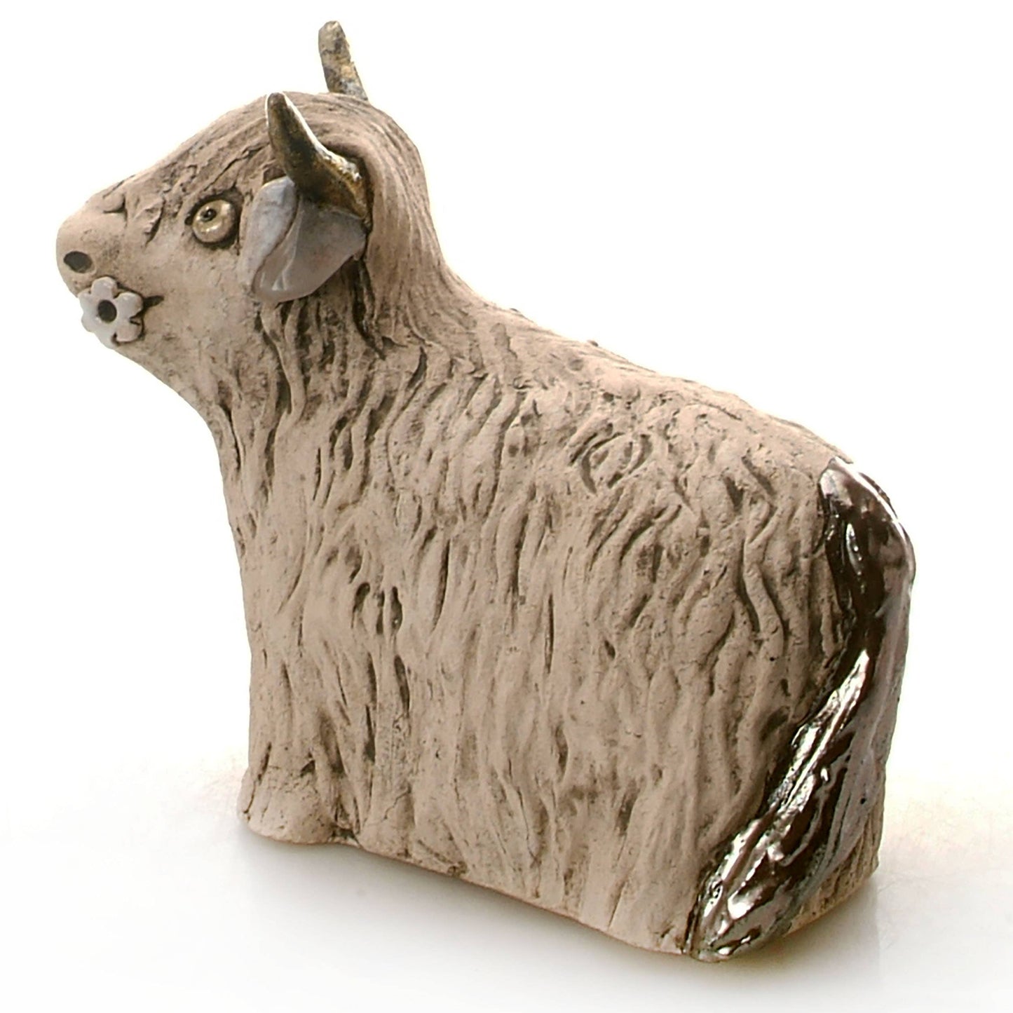 Highland Cow with Flower Ceramic Figurine | Various Colours: Natural