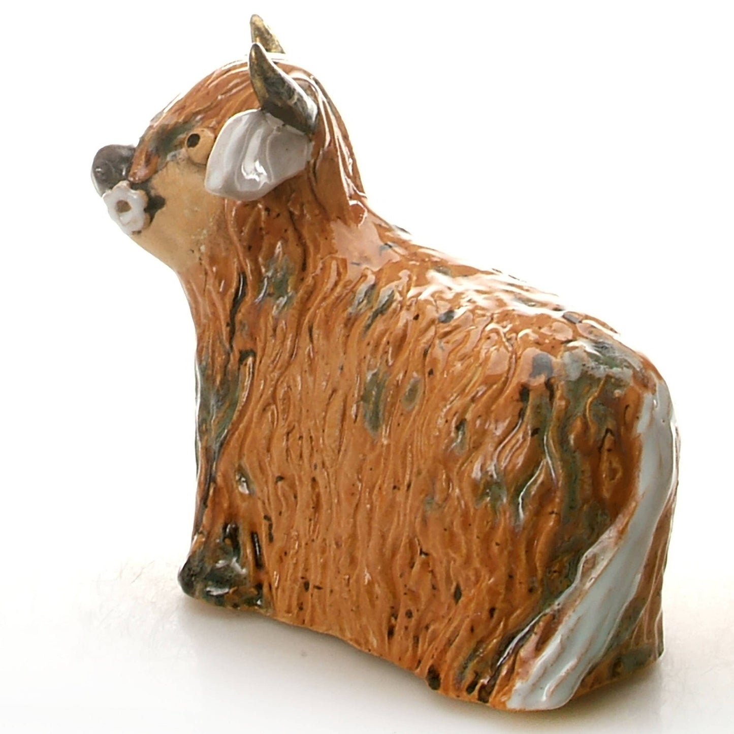 Highland Cow with Flower Ceramic Figurine | Various Colours: Natural
