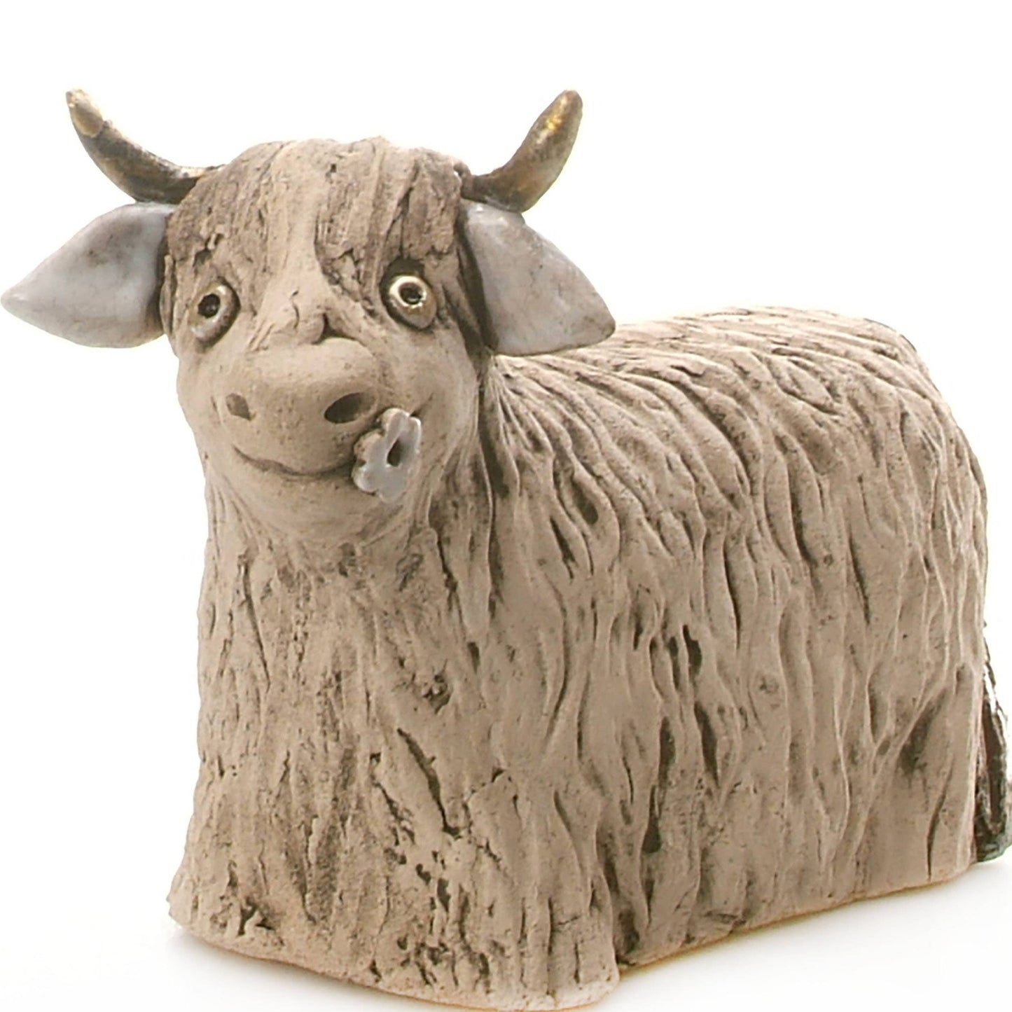 Highland Cow with Flower Ceramic Figurine | Various Colours: Natural