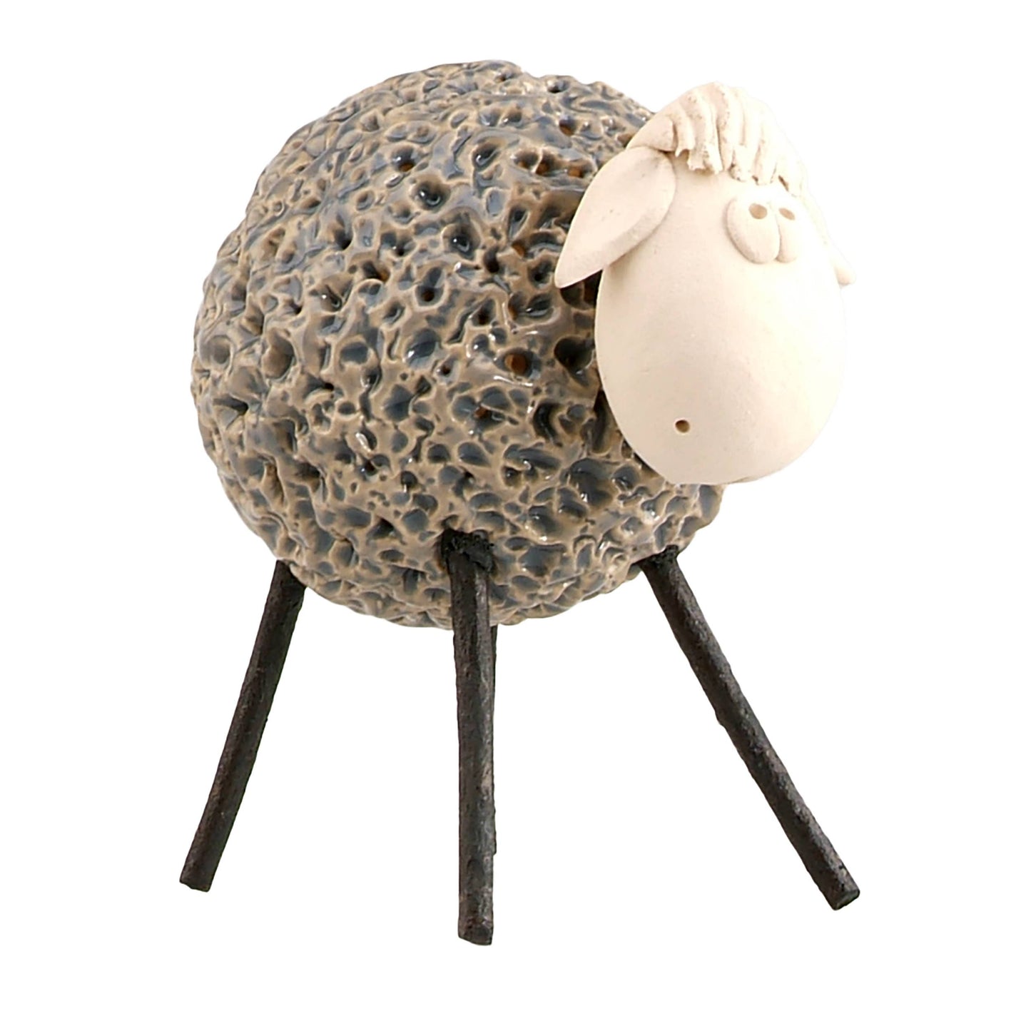 Woolly Sheep with Iron Legs Ceramic Figurine Various Colours: White