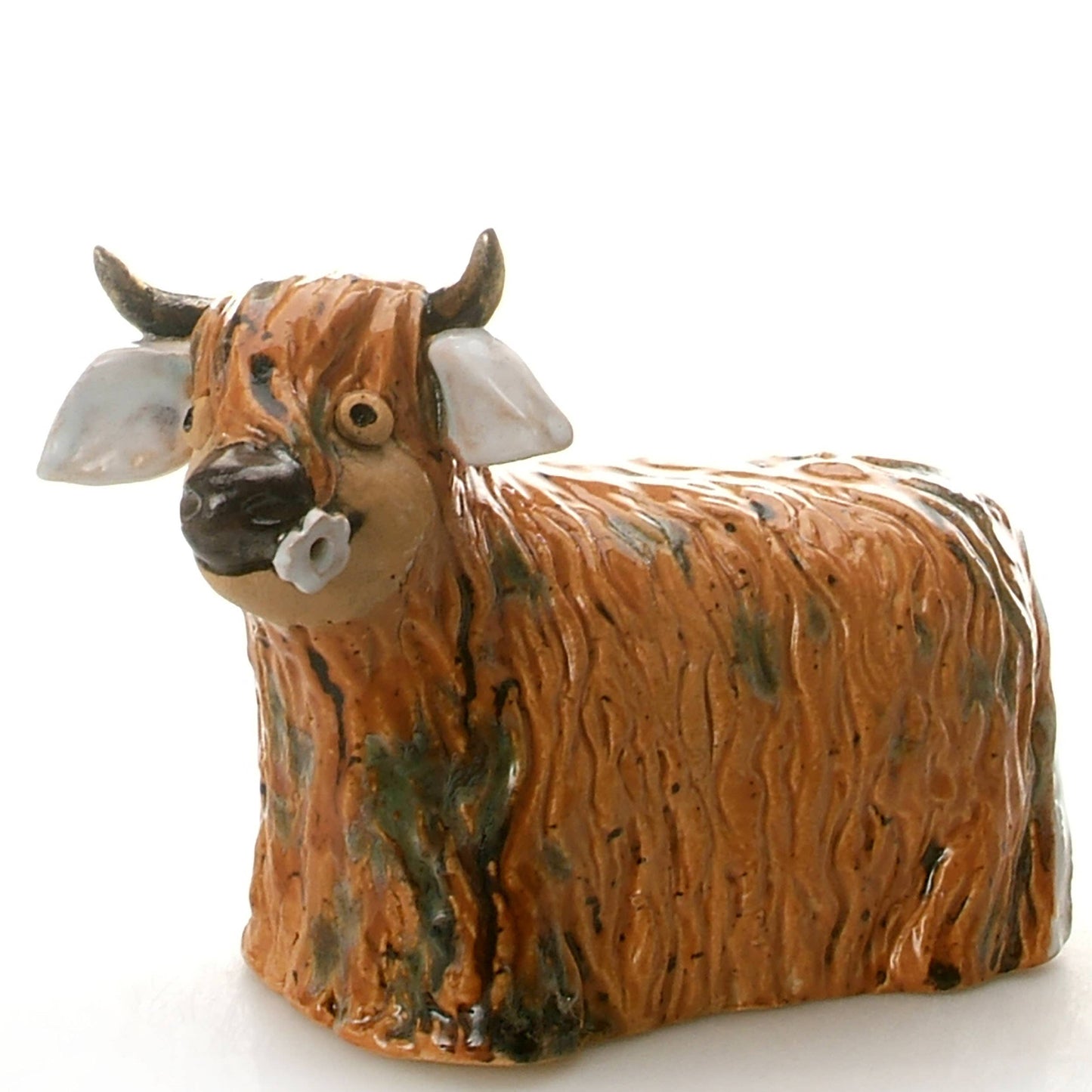 Highland Cow with Flower Ceramic Figurine | Various Colours: Natural