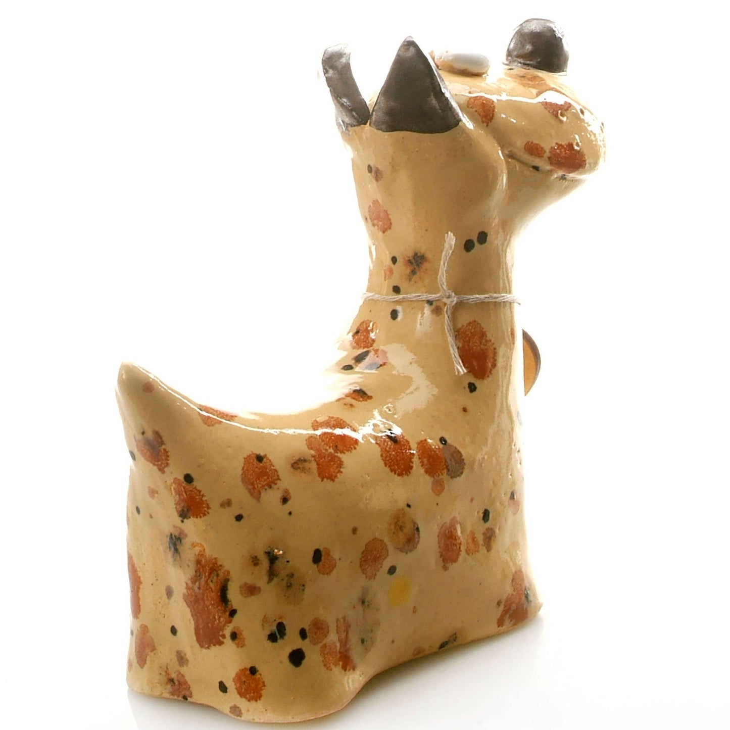 Terrier Dog with Wooden Heart Ceramic Figurine | Various Col: White
