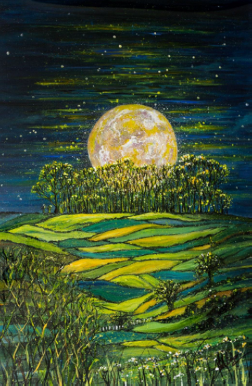 Lynette Bower | Contemporary original painting | Moonlit Kelston Roundhill | Gallery Grace | Clifton Village Bristol