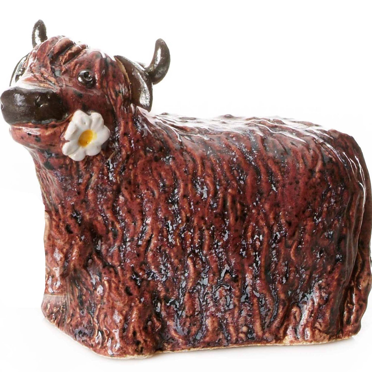Highland Cow with Flower Ceramic Figurine | Various Colours: Ginger