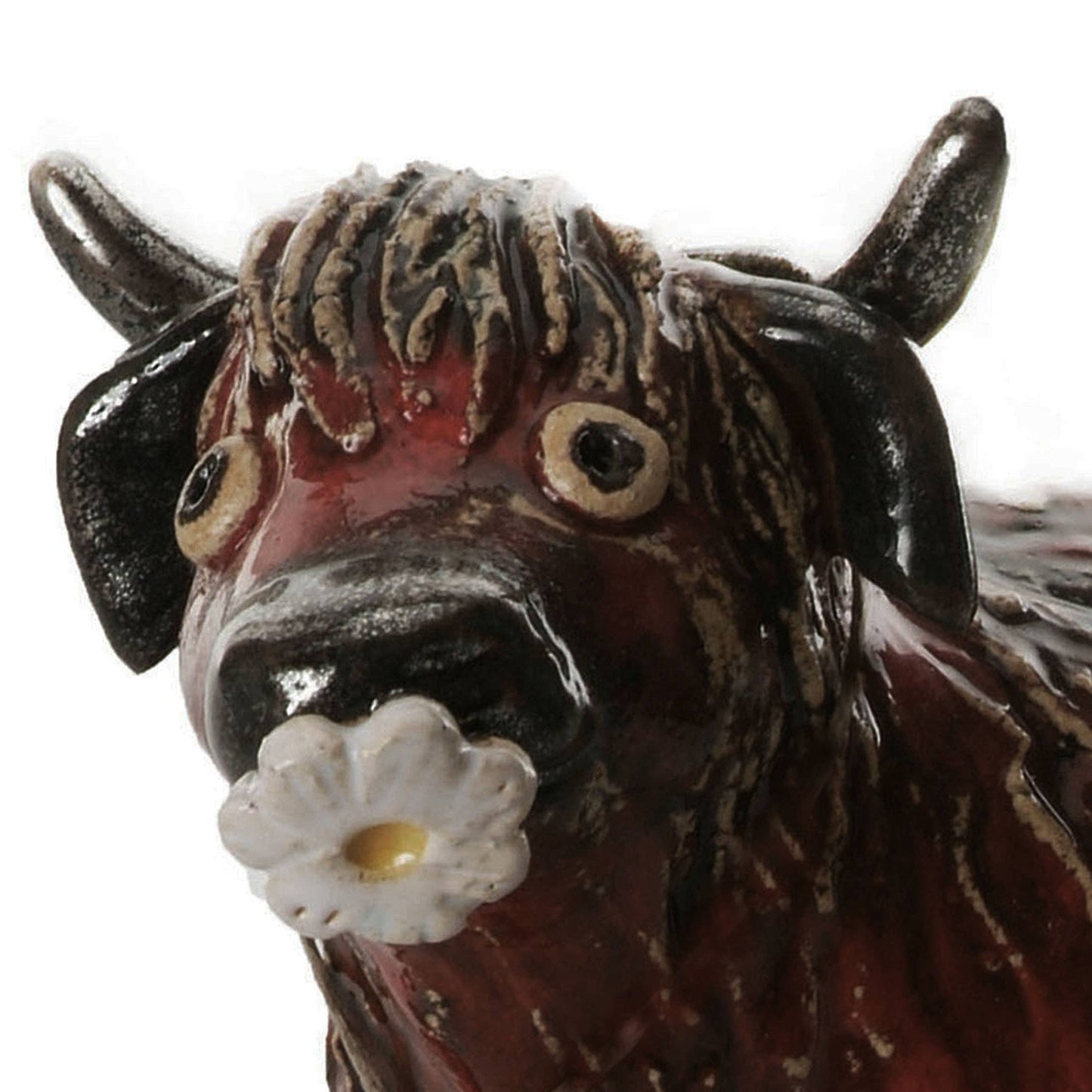 Highland Cow with Flower Ceramic Figurine | Various Colours: Natural