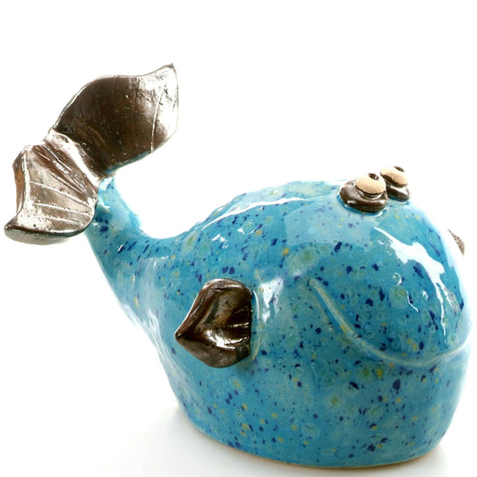 Blue Whale in Bright Blue Ceramic Figurine | L: Large