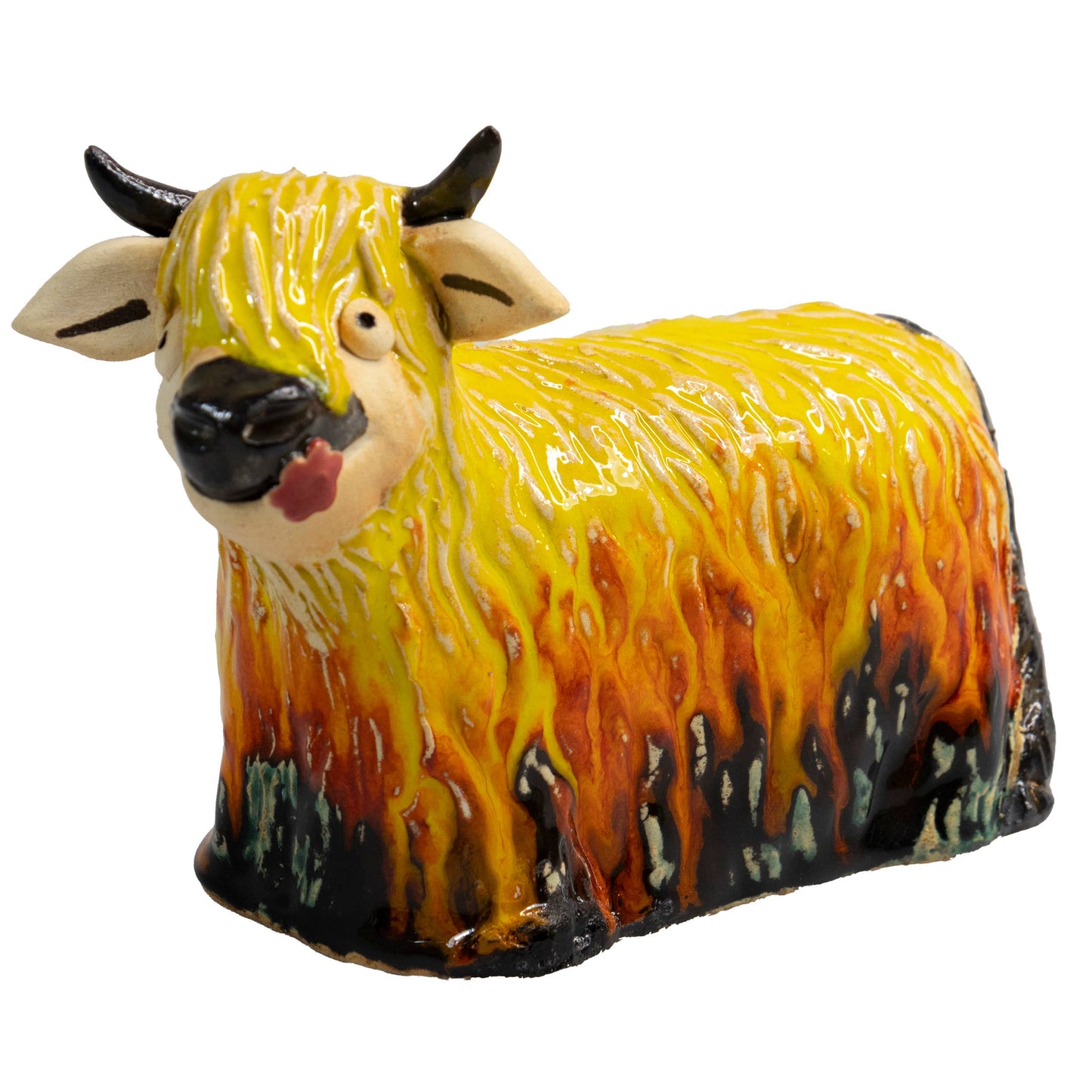 Highland Cow with Flower Ceramic Figurine | Various Colours: Ginger