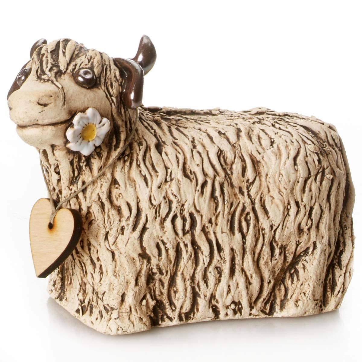 Highland Cow with Flower Ceramic Figurine | Various Colours: Ginger