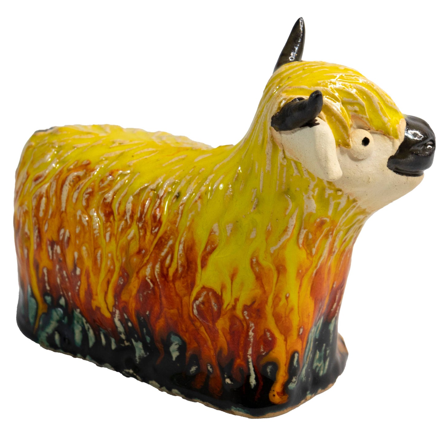 Highland Cow with Flower Ceramic Figurine | Various Colours: Ginger