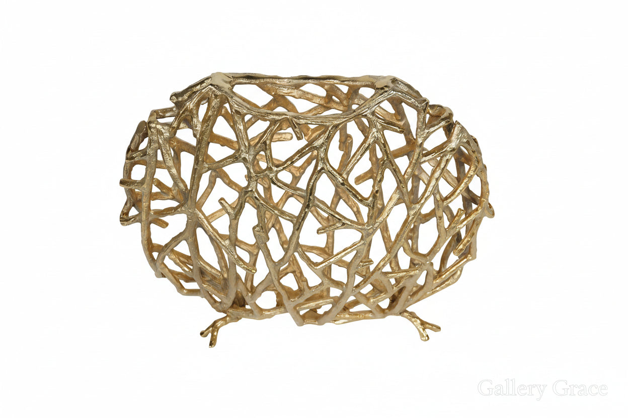 Twig Sculpture Disc Vase Gold: Raw Gold / Aluminium