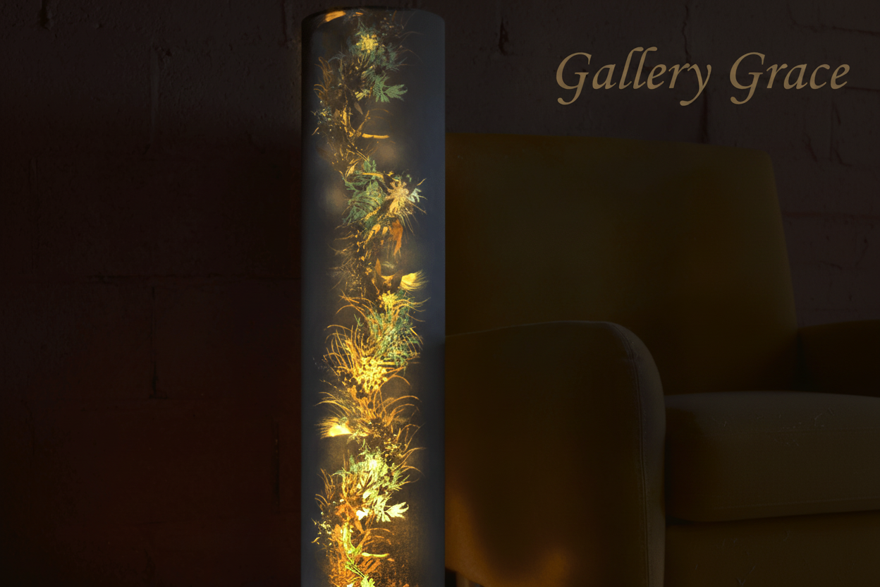 Galene's Whisper | Dark Floral Print Modern Floor Lamp: Warm / Full Height