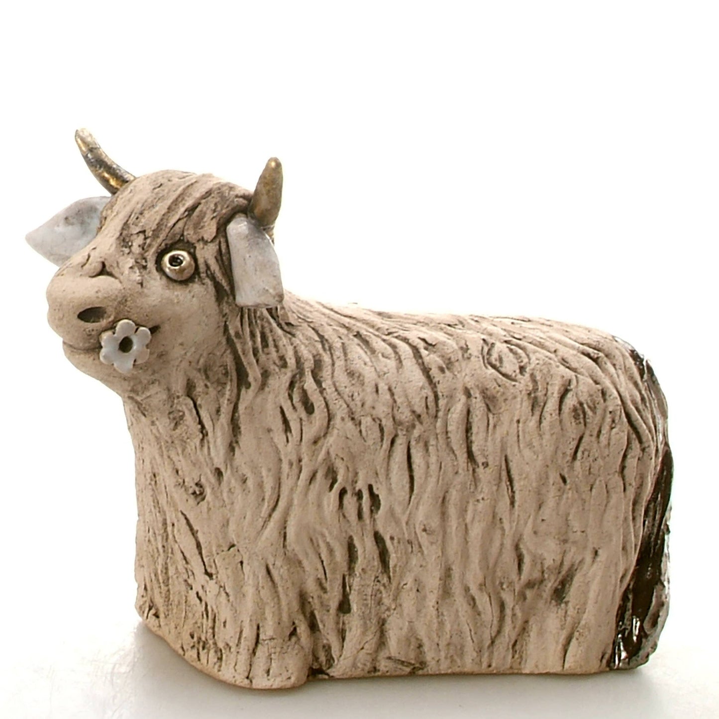 Highland Cow with Flower Ceramic Figurine | Various Colours: Ginger