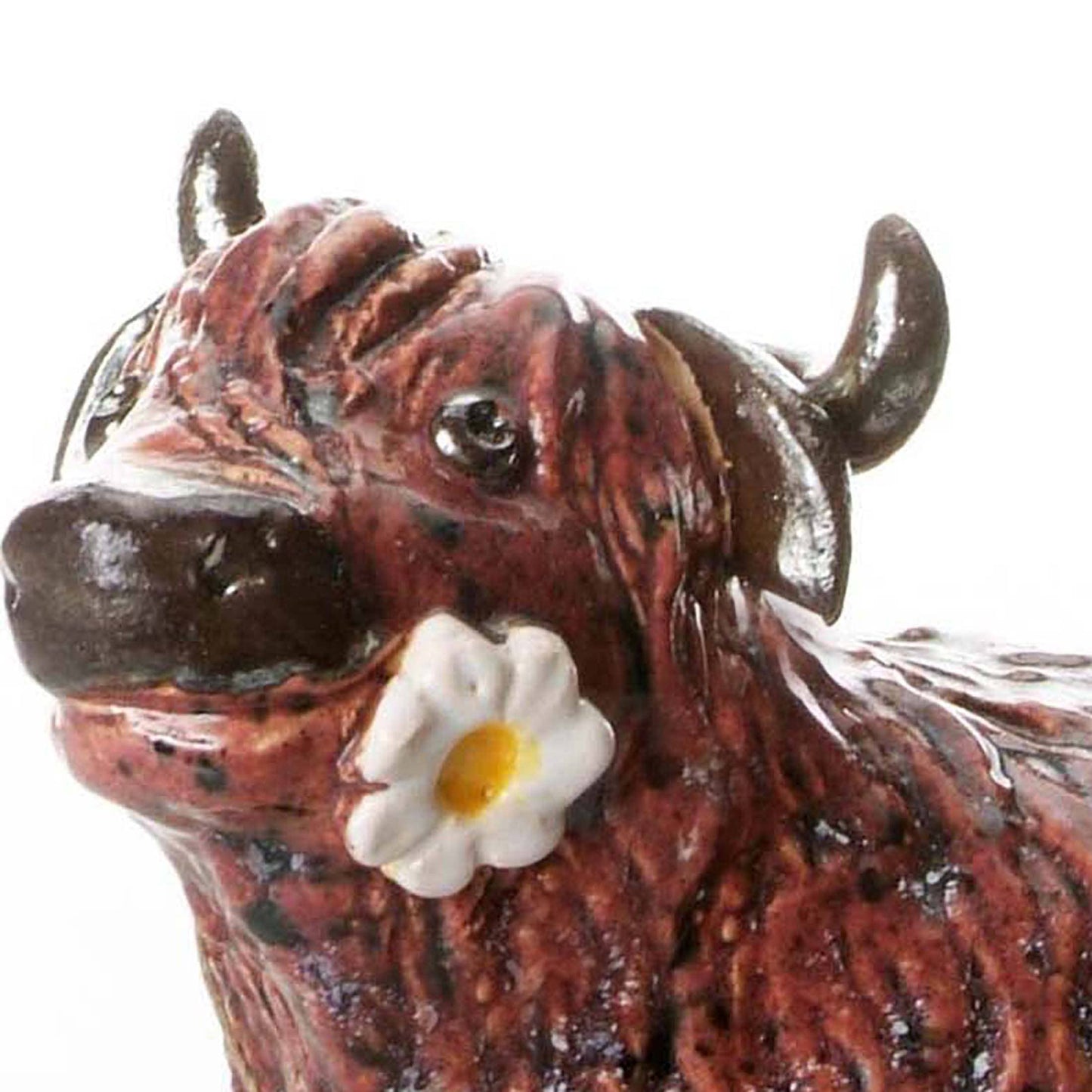Highland Cow with Flower Ceramic Figurine | Various Colours: Ginger
