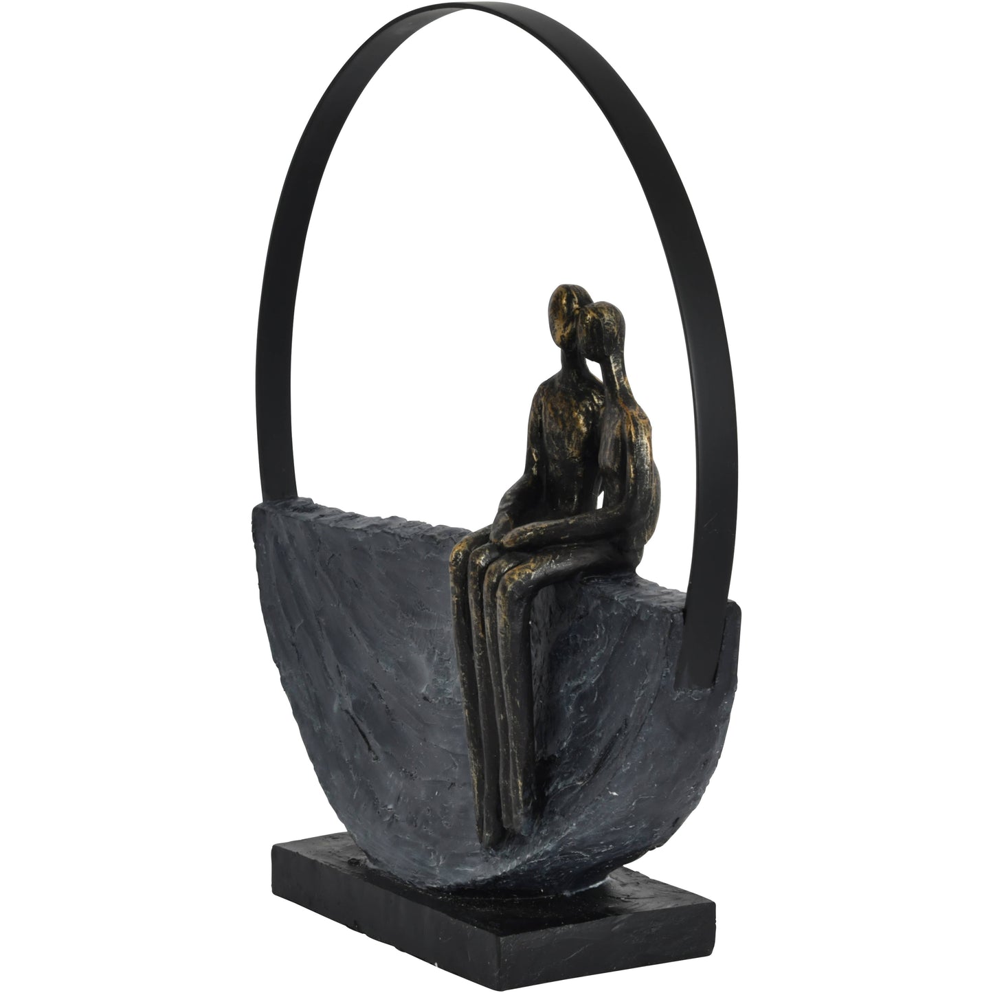 Couple Encircled Sculpture: Graphite / Limestone 60%, Polyresin 40%