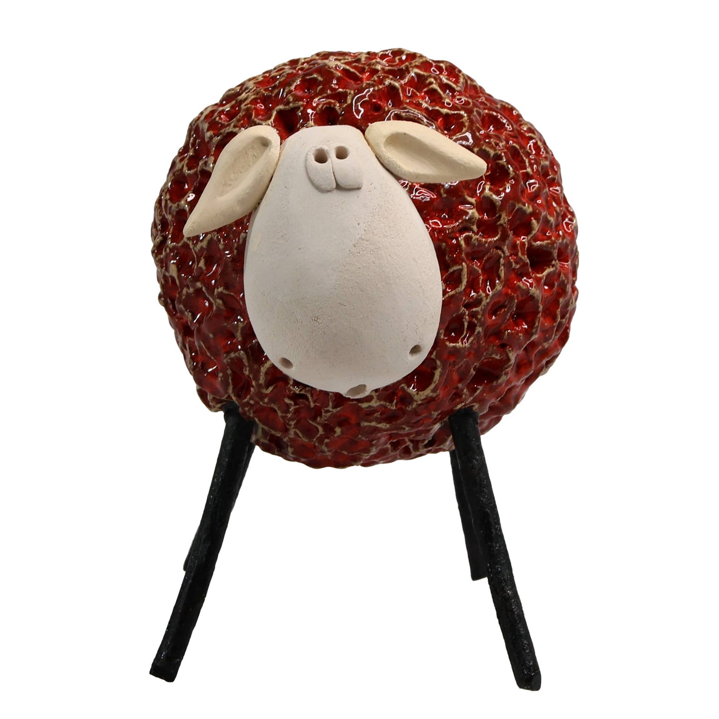 Woolly Sheep with Iron Legs Ceramic Figurine Various Colours: Orange