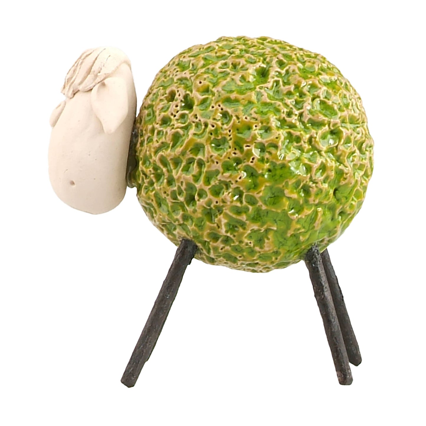 Woolly Sheep with Iron Legs Ceramic Figurine Various Colours: Yellow