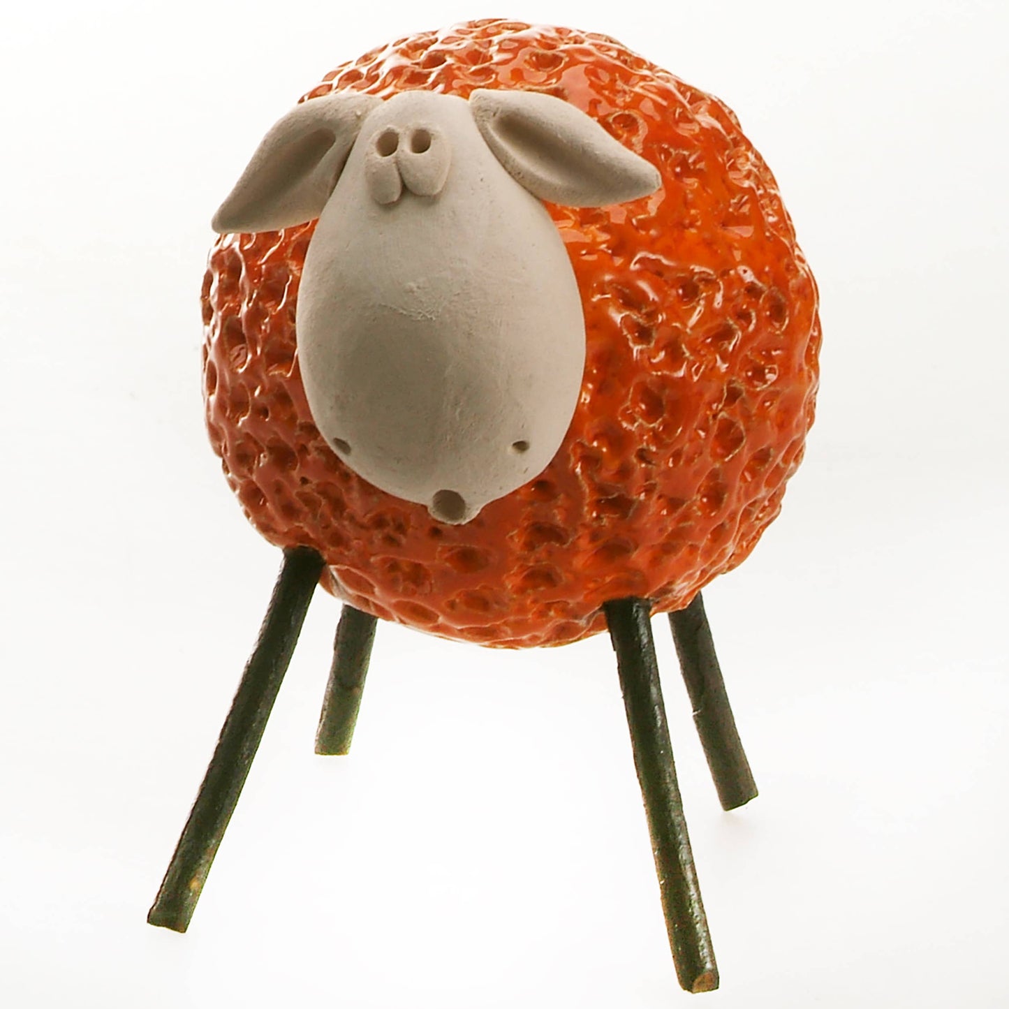 Woolly Sheep with Iron Legs Ceramic Figurine Various Colours: Orange