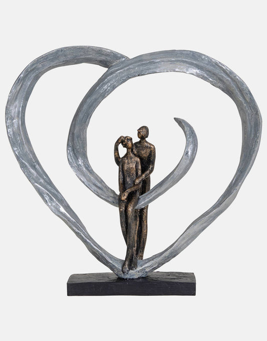 Love Sculpture In Circular Heart: Bronze / 40%polyresin, 60%limestone