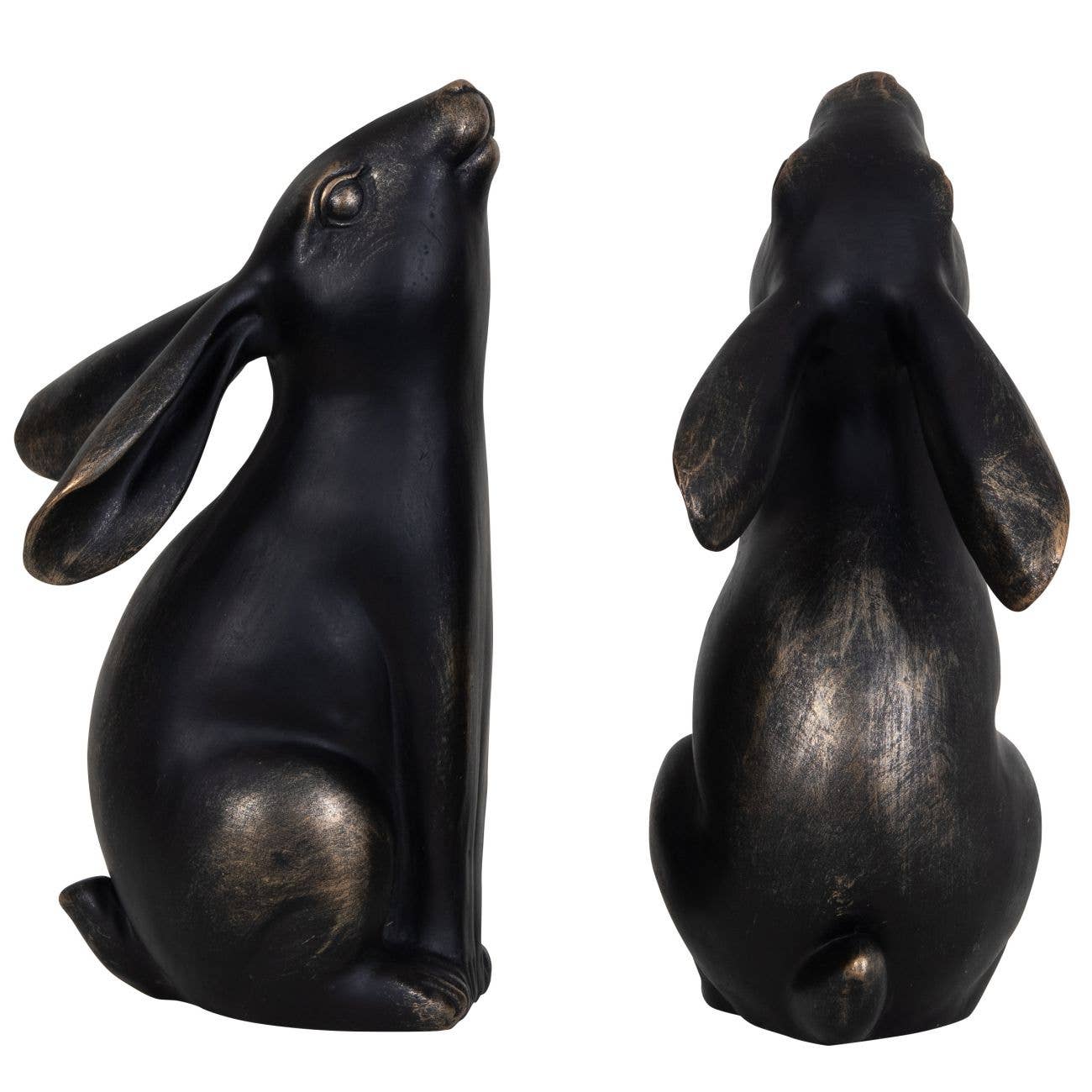 Bronze Hare Pair Sculpture: Bronze w/antique gold / 40%polyresin, 60%limestone