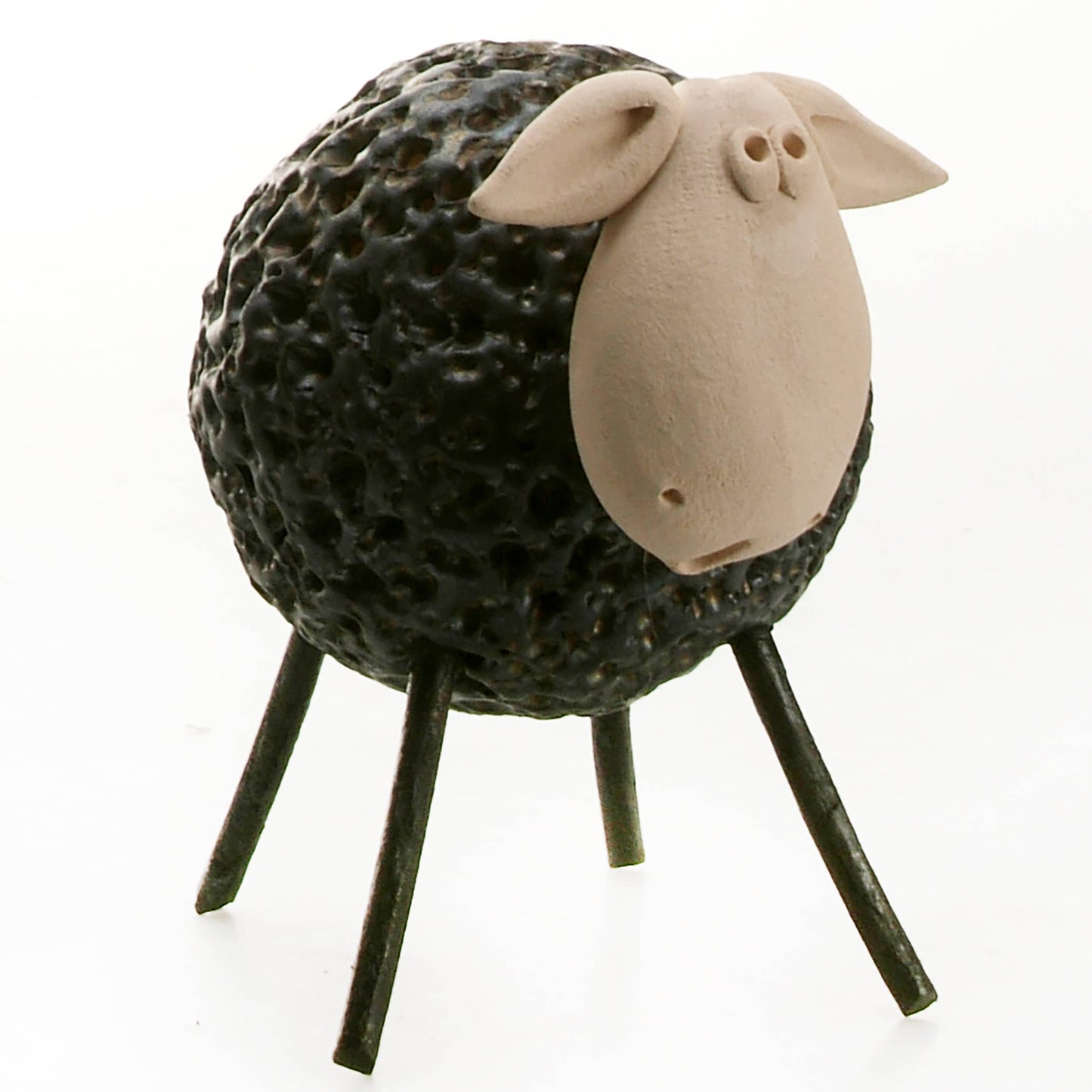 Woolly Sheep with Iron Legs Ceramic Figurine Various Colours: Orange