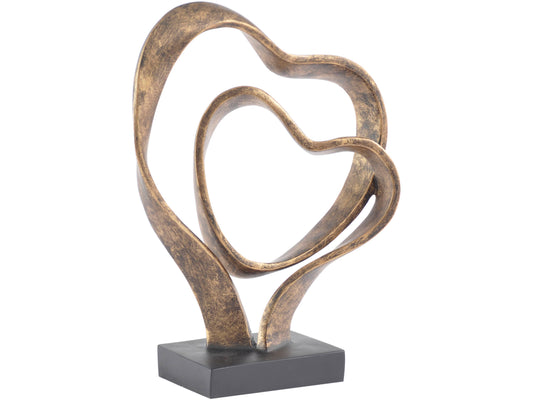 Double Heart Sculpture: Bronze; Black / 60% Stone; 40% Polyresin