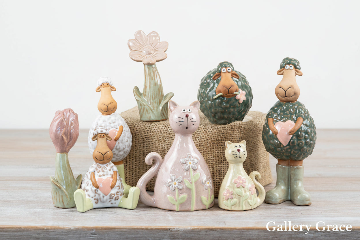 Sheep with Flower in Mouth Deco, 10.8cm