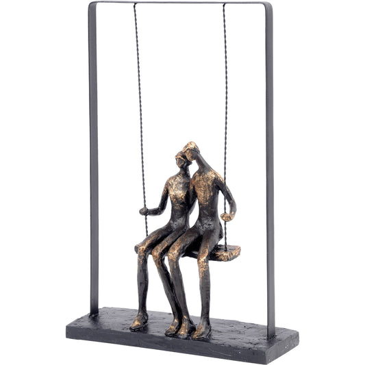 Couple Sitting on Swing Bronze Figurative Sculpture: Bronze; Black / 100% Polyresin