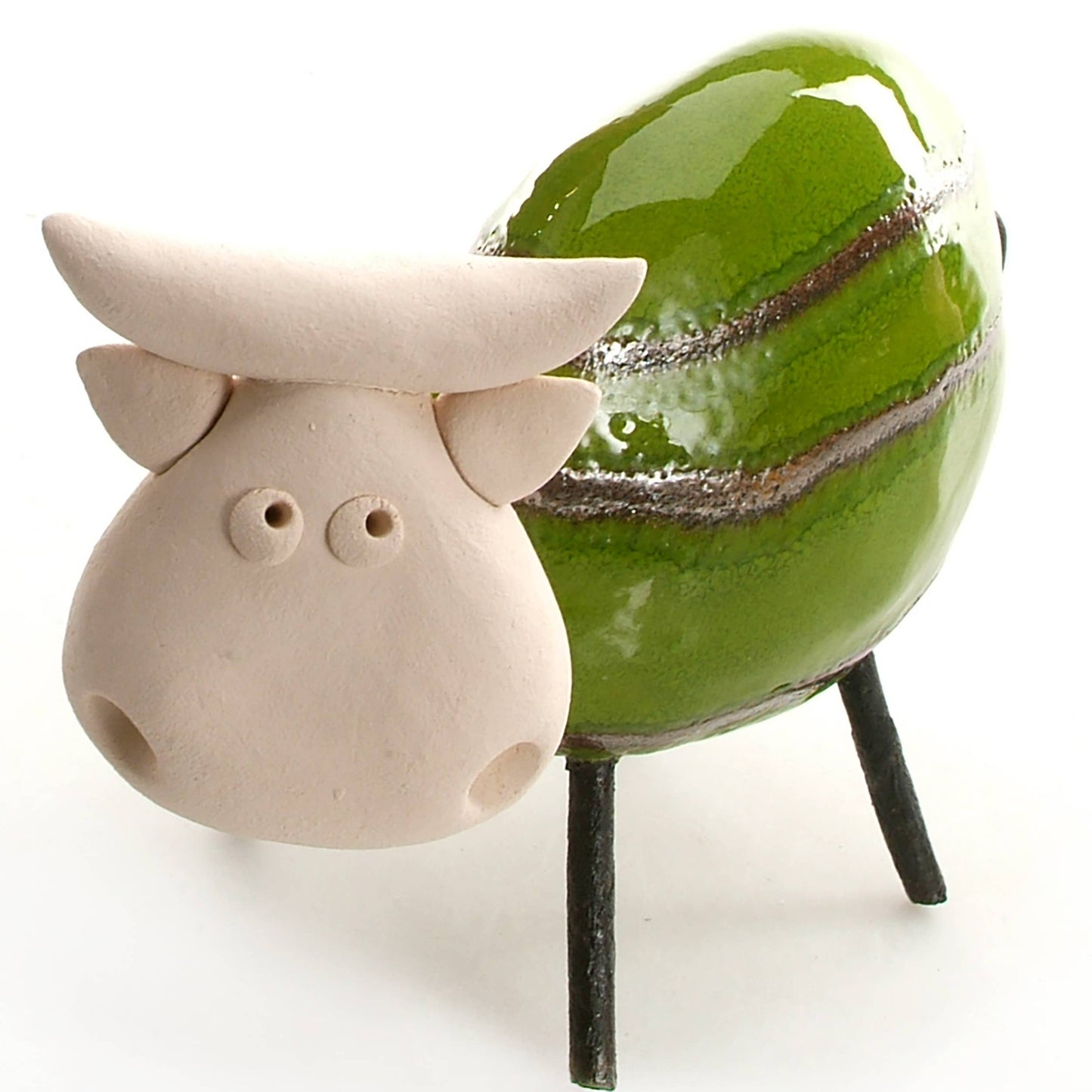 Happy Cow Ceramic Figurine | Various Colours: Olive