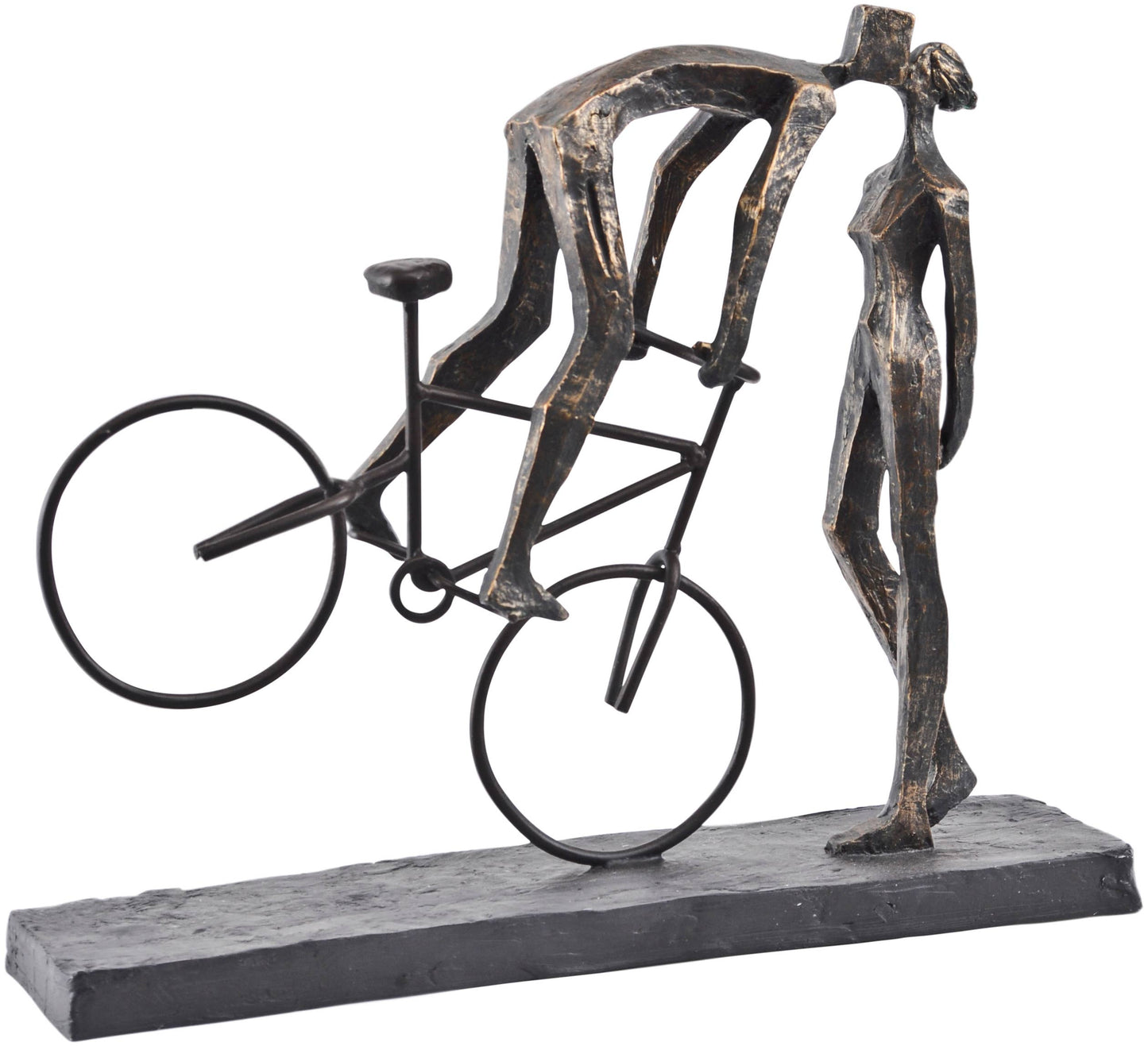 Antique Bronze Kissing Couple On Bike Sculpture: Bronze / 54% Stone; 36% Polyresin; 10% Iron