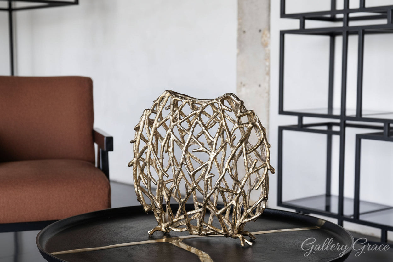 Twig Sculpture Disc Vase Gold: Raw Gold / Aluminium