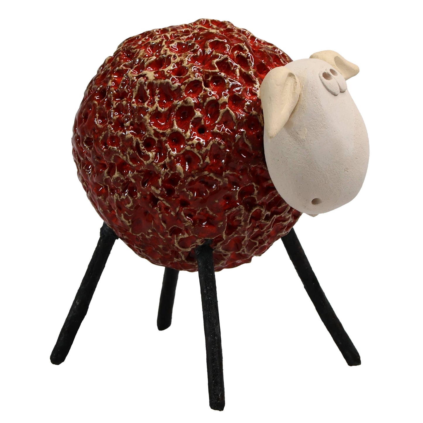 Woolly Sheep with Iron Legs Ceramic Figurine Various Colours: Orange