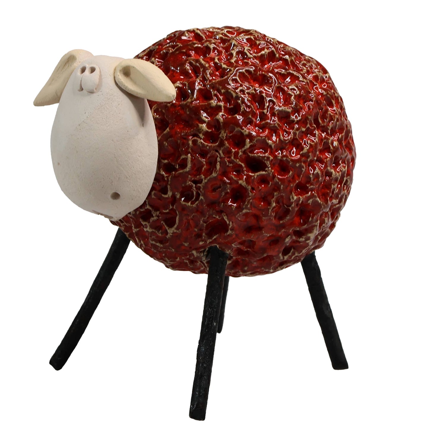 Woolly Sheep with Iron Legs Ceramic Figurine Various Colours: Yellow