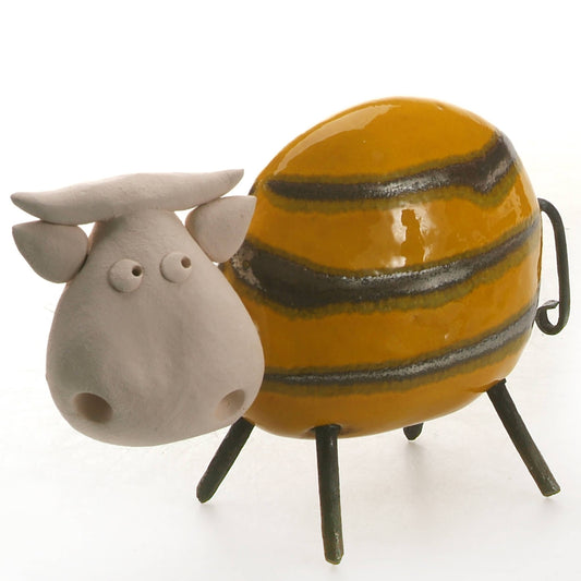 Happy Cow Ceramic Figurine | Various Colours: Mustard