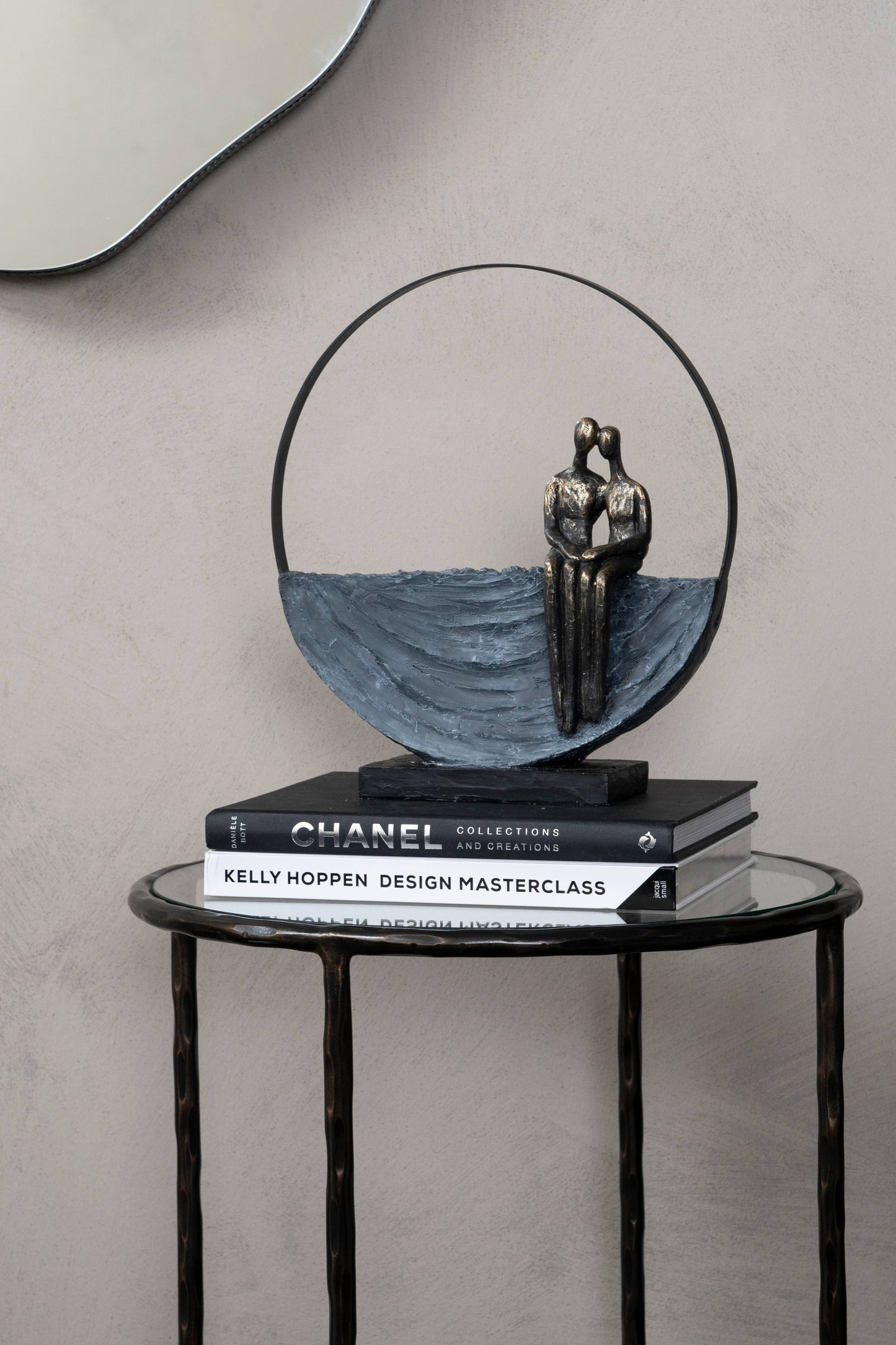 Couple Encircled Sculpture: Graphite / Limestone 60%, Polyresin 40%