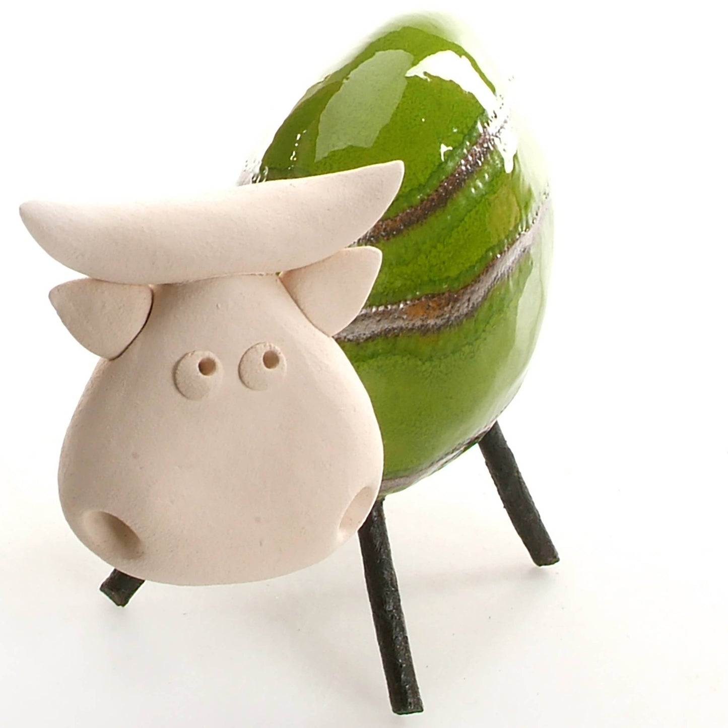 Happy Cow Ceramic Figurine | Various Colours: Olive