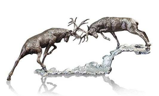 Dawn Duel - Rutting Stags Bronze and Stainless Steel Sculpture - edition 118/150