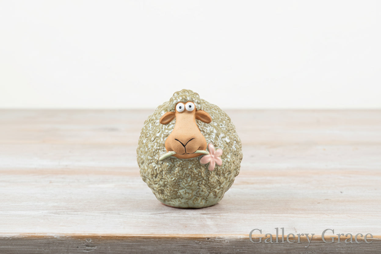 Sheep with Flower in Mouth Deco, 10.8cm