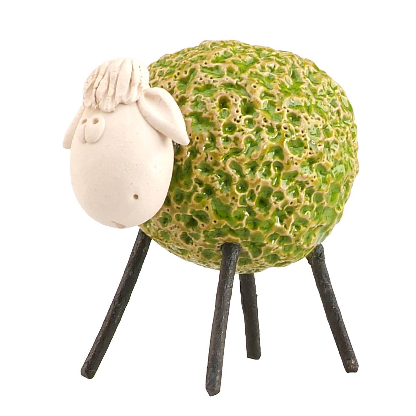 Woolly Sheep with Iron Legs Ceramic Figurine Various Colours: Yellow