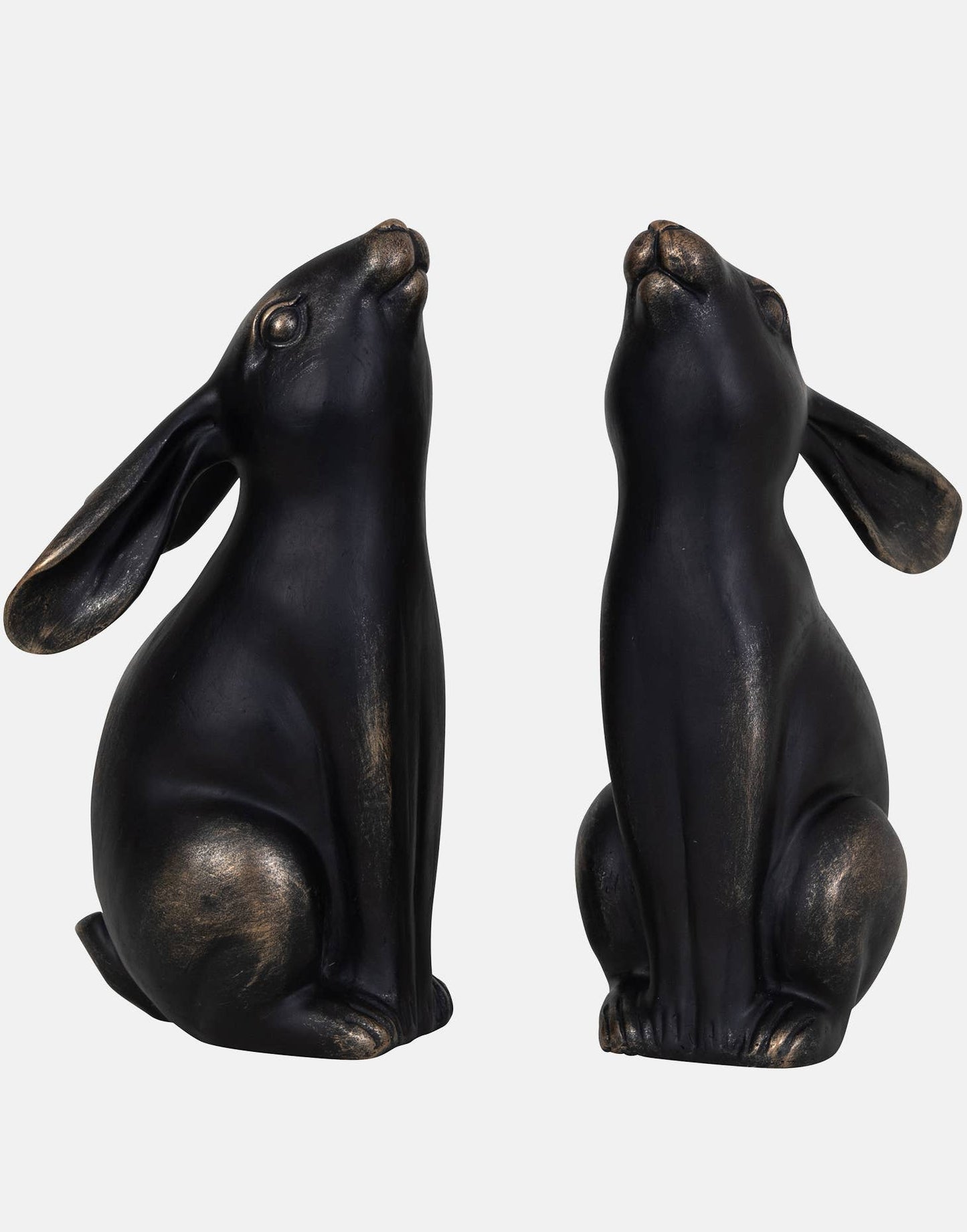 Bronze Hare Pair Sculpture: Bronze w/antique gold / 40%polyresin, 60%limestone