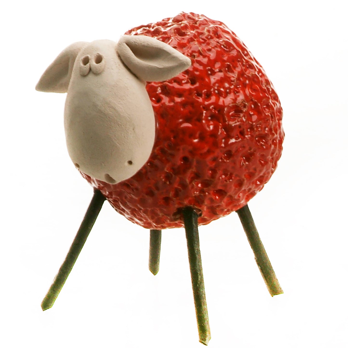 Woolly Sheep with Iron Legs Ceramic Figurine Various Colours: Orange